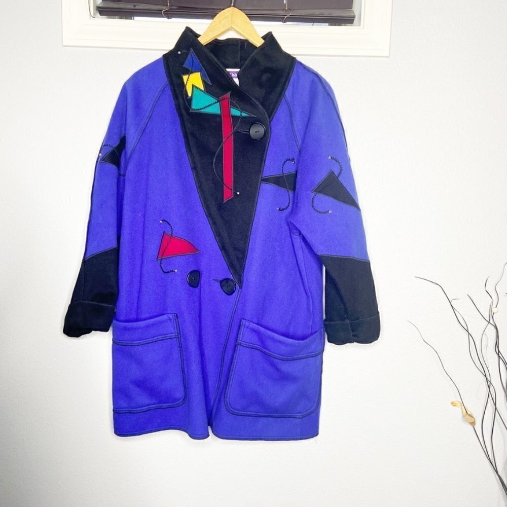 Marylou Ozbolt Storer Wool Coat Fibre Arts Purple Red Size Petite - Picture 1 of 11